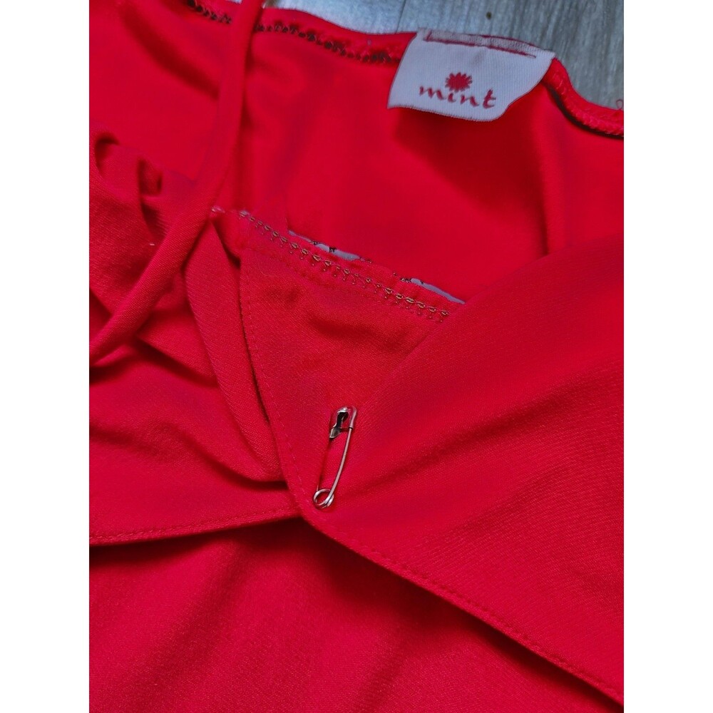 VTG Mint Red Handkerchief Hem Tank Blouse Embroidered Sheer Trim Y2K Sz S - Picture 5 of 8